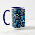 Hanukkah Symbols Blue Pattern Mug<br><div class="desc">Celebrate the Festival of Lights with this Hanukkah-themed pattern. Featuring traditional symbols like menorahs,  dreidels,  doves,  and Stars of David,  all in vibrant blue,  gold,  and white hues,  this design is perfect for festive products. Ideal for Hanukkah wrapping paper,  greeting cards,  and other holiday decor.</div>