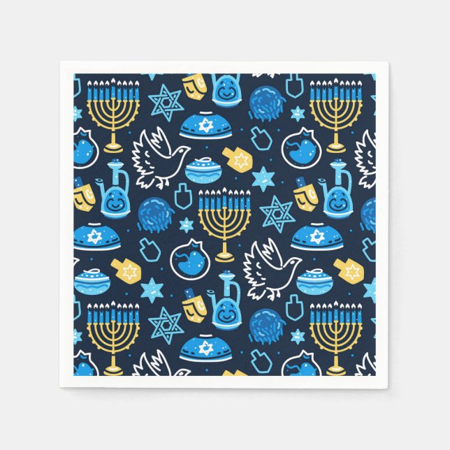 Hanukkah Symbols Blue Pattern Napkins (Front)