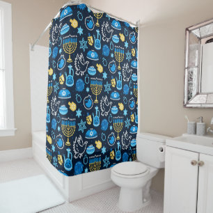 Hanukkah Symbols Blue Pattern Shower Curtain