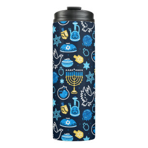 Hanukkah Symbols Blue Pattern Thermal Tumbler
