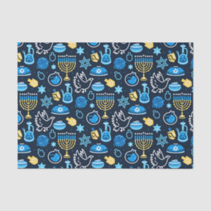 Hanukkah Symbols Blue Pattern Tissue Paper