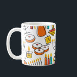 Hanukkah Symbols: Jewish Holiday Pattern. Coffee Mug<br><div class="desc">Hanukkah seamless pattern. Jewish Holiday Hanukkah symbol. Menorah (candlestick), candles, donuts (sufganiyan), gifts, dreidel, coins, oil. Happy Hannukah in Hebrew. Vintage illustration Hanukkah symbols in a lovely vintage pattern. Hanukkah symbols in a vintage illustration. hanukkah, chanukah, hanukka, pattern, hannukah, hanuka, chanuka, background, donut, white, illustration, seamless, paper, texture, chanukkah, light,...</div>