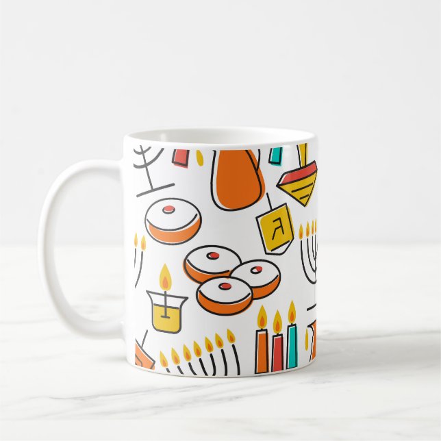 Hanukkah Symbols: Jewish Holiday Pattern. Coffee Mug (Left)