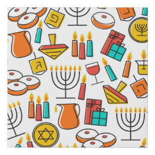 Hanukkah Symbols: Jewish Holiday Pattern. Faux Canvas Print