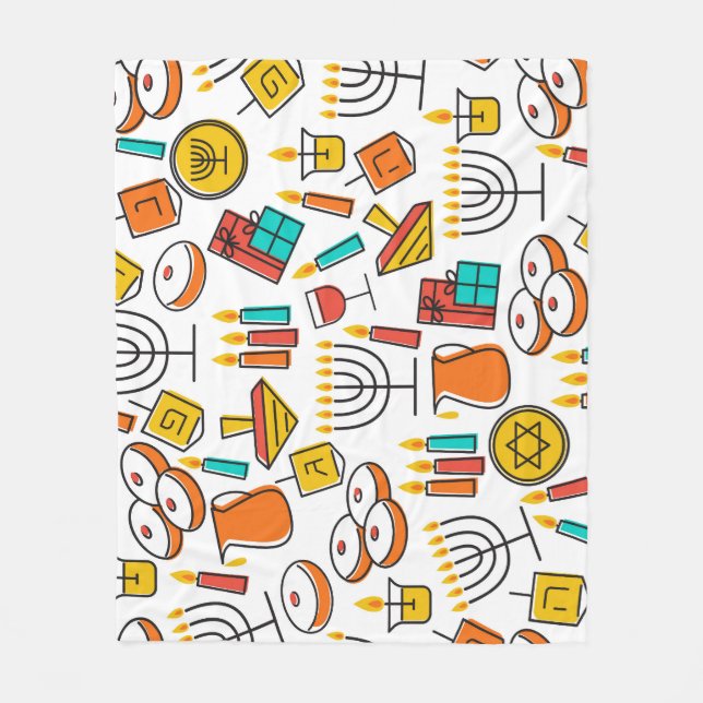 Hanukkah Symbols: Jewish Holiday Pattern. Fleece Blanket (Front)