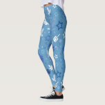 Hanukkah Symbols Leggings<br><div class="desc">This design features Hanukkah symbols such as Menorah,  Stars,  birds in a blue background. It is perfect for Jewish for the Hanukkah celebration.</div>