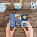 Hanukkah Symbols Quilt Photo Postcard<br><div class="desc">A Menorah,  Star of David and Dreidel with a quilt applique look wish friends and family Eight Magical Days on this charming Photo Postcard. Reverse side has a place for your own handwritten greeting if desired. Customize with your Family's Photo and Names for a truly personal Hanukkah greeting!</div>