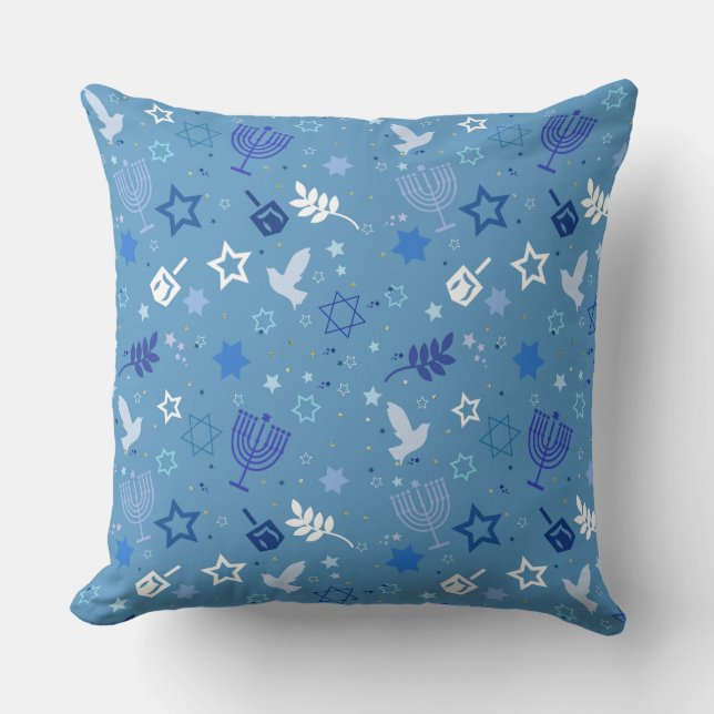 Hanukkah Symbols Throw Pillow (Front)