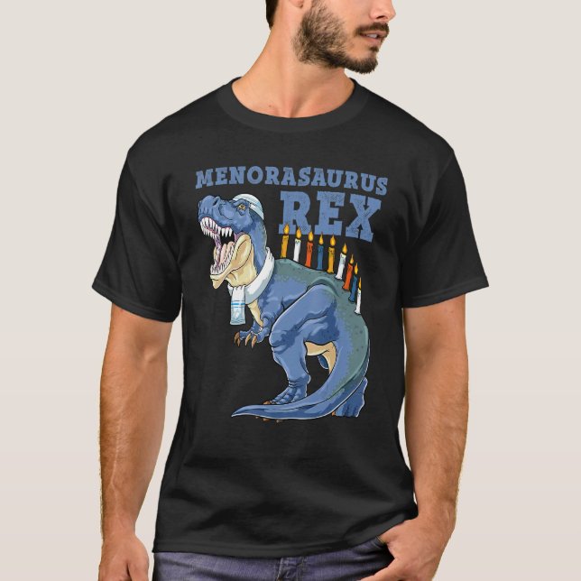 Hanukkah T Rex Menorasaurus Rex Dinosaur  Menorah  T-Shirt (Front)