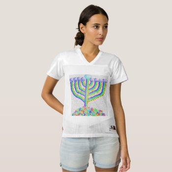 Hanukkah Team Judith Rainbow Menorah Women's Football Jersey by SPKCreative at Zazzle