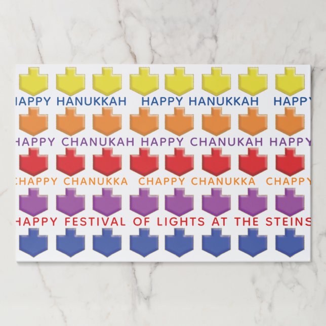 Hanukkah Tearaway Placemat Pad/"3D Dreidels" (Front)