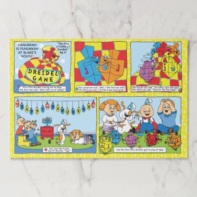 Hanukkah Tearaway Placemat Pad/"5 Little Dreidels" (Front)