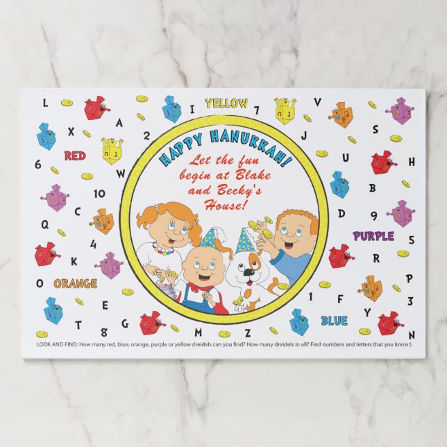 Hanukkah Tearaway Placemat Pad/"Driedel Find Game" (Front)
