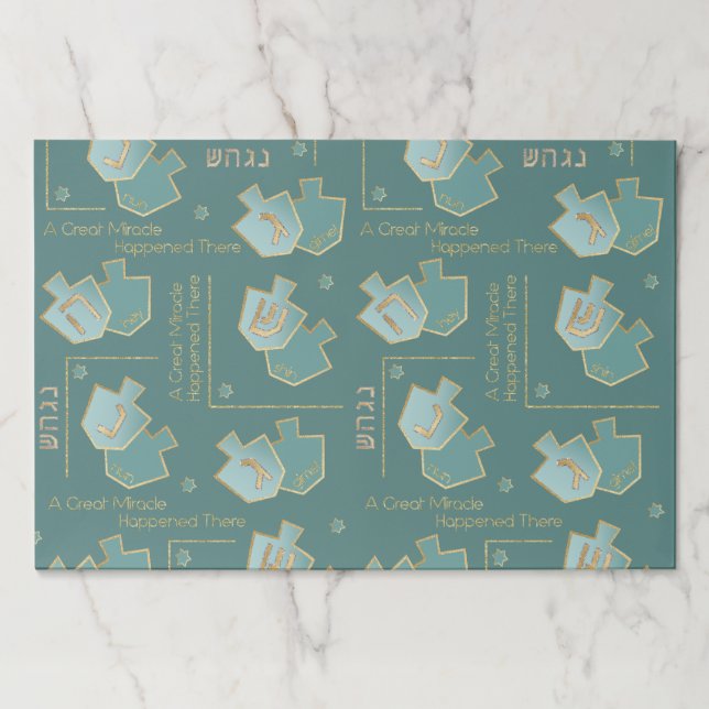 Hanukkah Tearaway Placemat Pad Great Miracle Turqu (Front)