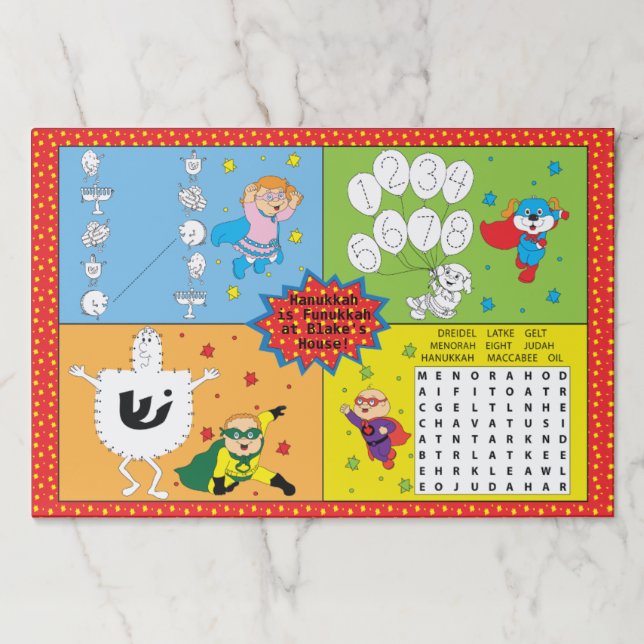 Hanukkah Tearaway Placemat Pad/Super Heroes (Front)