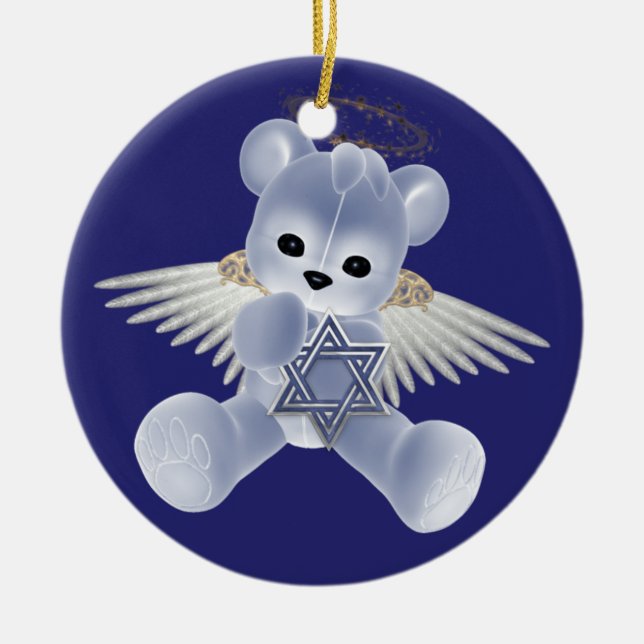 Hanukkah Teddy Bear Ceramic Ornament (Front)