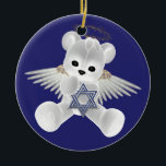 Hanukkah Teddy Bear Ceramic Ornament<br><div class="desc">Hanging ornament Jewish Hanukkah ceramic decoration.. Teddy bear and Star of David in blue and white.. greetings card and postage in store .. decorations by Ricaso</div>