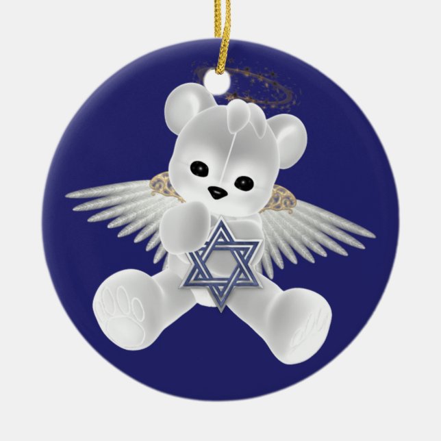 Hanukkah Teddy Bear Ceramic Ornament (Front)