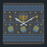 hanukkah - throw pillow square wall clock<br><div class="desc">Happy Hanukkah Judaism Hebrew Jews hanukkah,  jewish,  christmas,  chanukah,  holiday funny,  jew,  happy hanukkah,  menorah,  dreidel,  chanukkkah,  Israel,  Hebrew,  star of david,  winter,  hannukah,  holidays,  judaism,  american flag,  birthday,  kwanzwanzday aa,  xmas,  movie,  cute,  womens,  nice,  festive,  jewish christmas,  humorous,  merry</div>