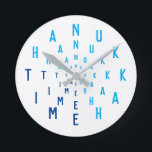 HANUKKAH TIME Letter Numbers Round Clock<br><div class="desc">The numbers are letters on this watch face to personalize with your own message, name, initials, etc. with 12 or less letters. Use the ( ) sign or the ( - ) hyphen to space between words. OR use the actual number for the space... ex. ( JACK DIANNE ), (...</div>