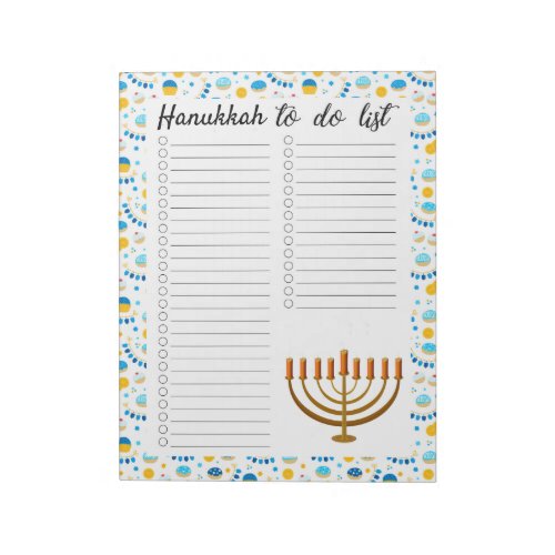Hanukkah To Do List Notepad