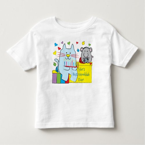 Hanukkah Toddler Jersey T_Shirt Blue Cat and Mouse