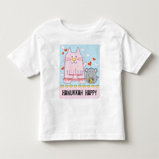 Hanukkah Toddler Jersey T-Shirt Cat and Mouse (Front)