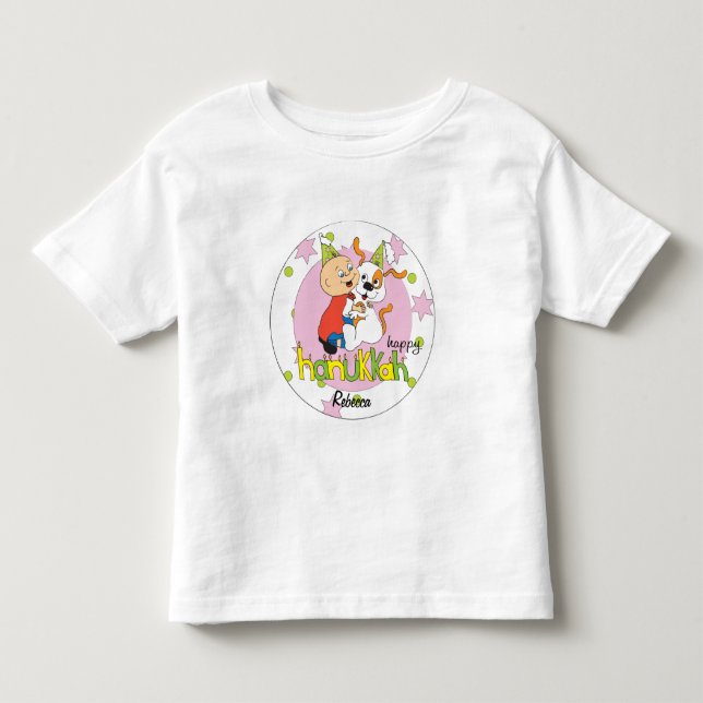 Hanukkah Toddler T-shirt/Dog/Green/Pink Toddler T-shirt (Front)