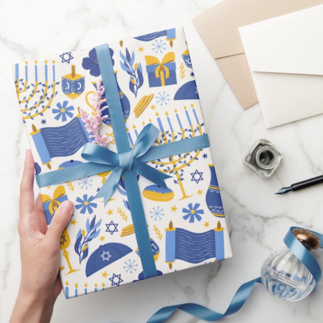 Hanukkah Torah Dreidel Star of David Menorah Gift  Wrapping Paper (Gifting)