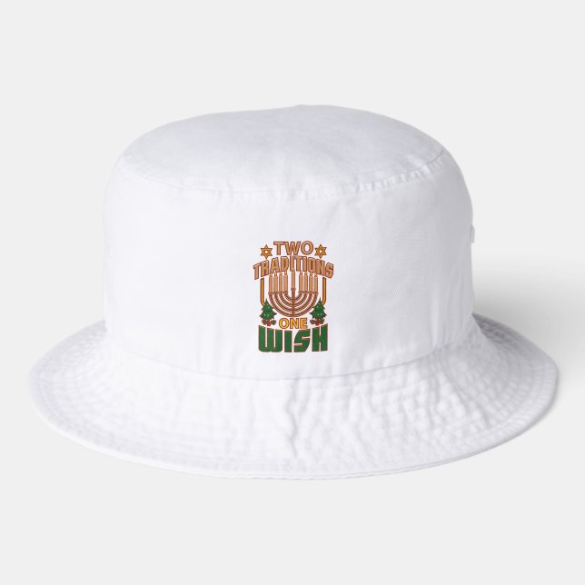 Hanukkah Two Traditions One Wish Christmukkah Bucket Hat (Front)