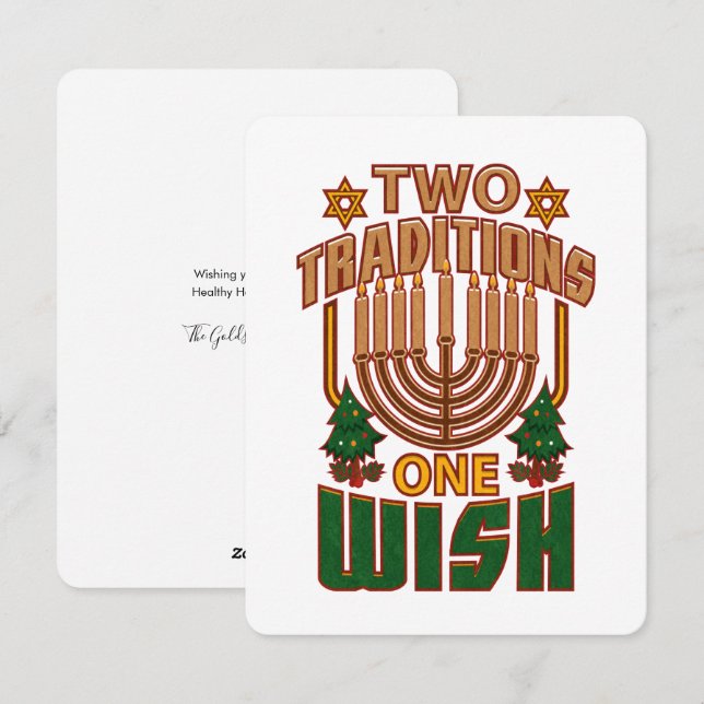 Hanukkah Two Traditions One Wish Christmukkah Holiday Card (Front/Back)