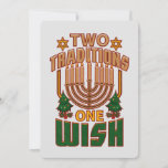 Hanukkah Two Traditions One Wish Christmukkah Holiday Card<br><div class="desc">Hanukkah best wishes with this cool and cute Two Traditions One Wish card featuring the Star of David,  Christmas trees and a menorah. Customize the message on the back by clicking on the "Personalize" link above</div>