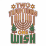 Hanukkah Two Traditions One Wish Christmukkah Sticker<br><div class="desc">Hanukkah best wishes with this cool and cute Two Traditions One Wish sticker featuring the Star of David,  Christmas trees and a menorah.</div>