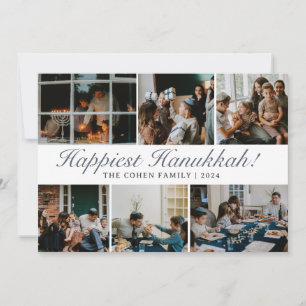 Hanukkah Typography Blue family photo Collage  Holiday Card