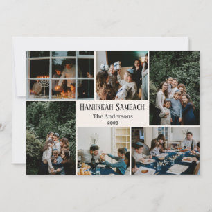 Hanukkah Typography Blue family photo Collage  Holiday Card