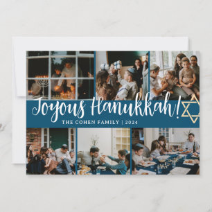 Hanukkah Typography Blue family photo Collage  Holiday Card