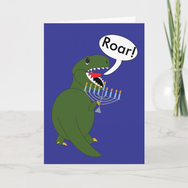 Hanukkah Tyrannosaurus Rex Dinosaur Custom Holiday Card (Front)