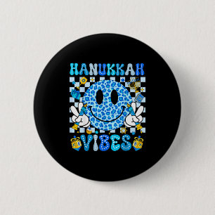 Hanukkah Vibes Groovy Smile Face Jewish Holiday Ch Button