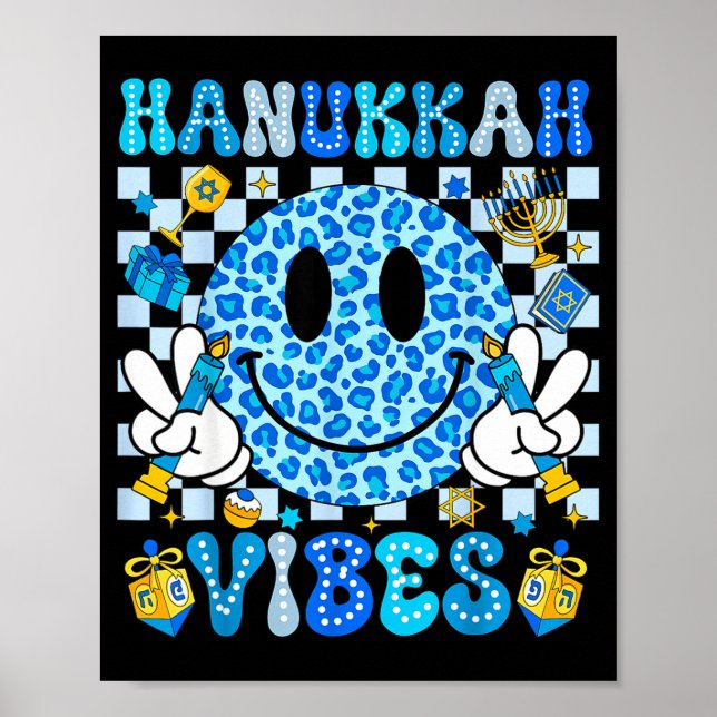 Hanukkah Vibes Groovy Smile Face Jewish Holiday Ch Poster (Front)