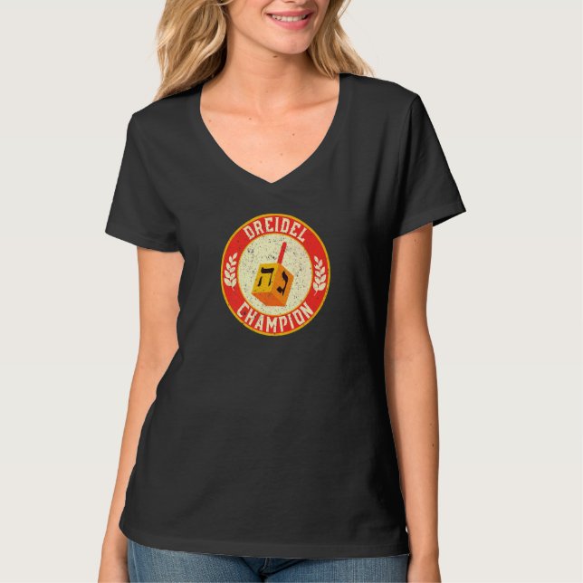 Hanukkah Vintage Dreidel Champion  Jewish Holiday T-Shirt (Front)