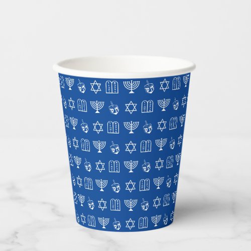 Hanukkah white and blue jewish holiday pattern paper cups