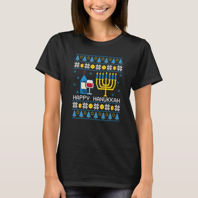 Hanukkah Wine Ugly Sweater Dreidel Jewish Chanukah (Front)