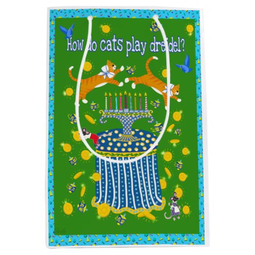 Hanukkah with Cats Card Medium Gift Bag