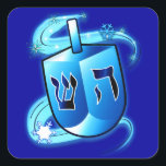 Hanukkah with Dreidel Square Sticker<br><div class="desc">This design celebrates Hanukkah. For matching items type "penguincornerstore dreidel" into the Zazzle search bar.</div>
