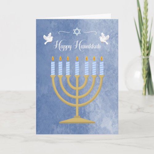 Hanukkah with Menorah and White Doves Holiday Card