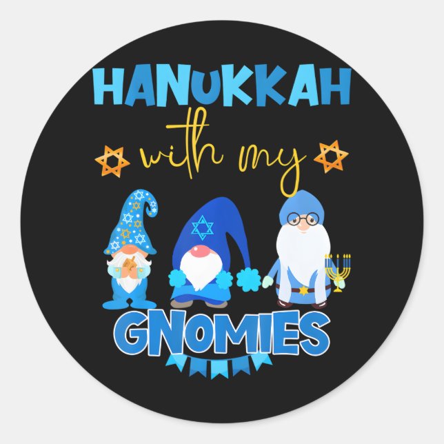 Hanukkah With my Gnomies Jewish Celebration Classic Round Sticker (Front)