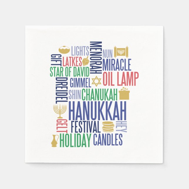 Hanukkah Words Holiday Paper Napkins (Front)