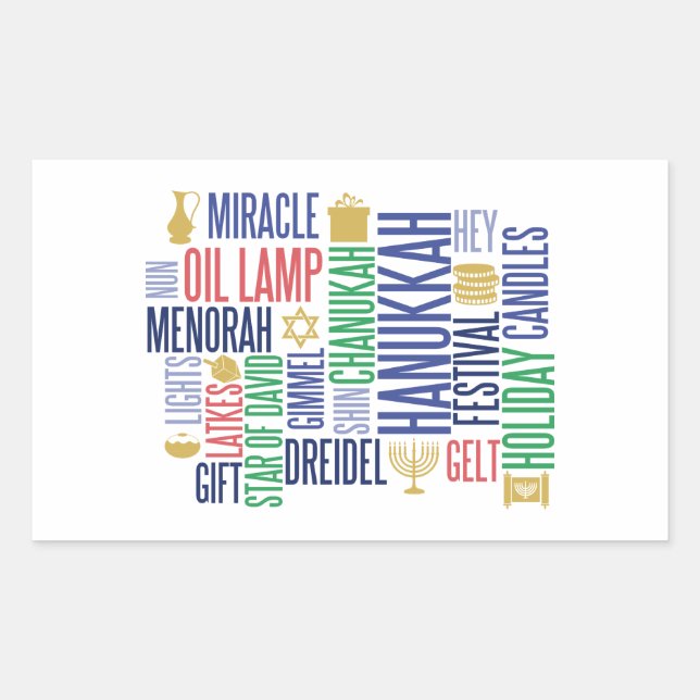 Hanukkah Words Holiday Rectangle Stickers (Front)