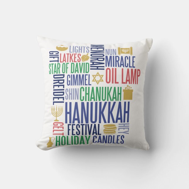 Hanukkah Words Holiday Throw Pillow (Front)