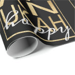 Hanukkah Wrapping Paper Chanukah Happy Gold, Black<br><div class="desc">Hanukkah "Chanukah Happy Black & Gold" Hope you like my latest gift wrap made up of Gold lettering on navy blue background to dress-up your gifts:) Personalize by changing out the background color. The words, "Happy" can be deleted and replaced with your own text. Use your favorite font style, color,...</div>